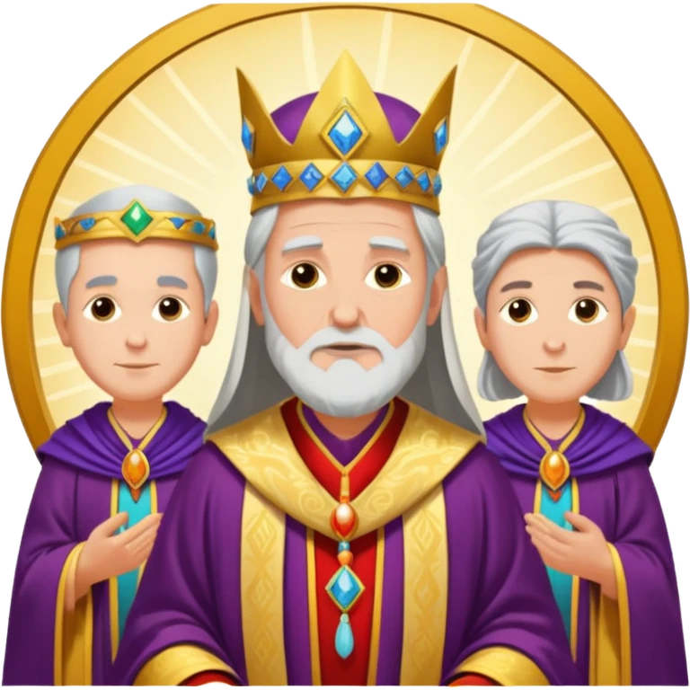 The Hierophant tarot card emoji, inspired by Rider Waite Smith deck, spiritual leader with two followers, concise, vibrant emoji