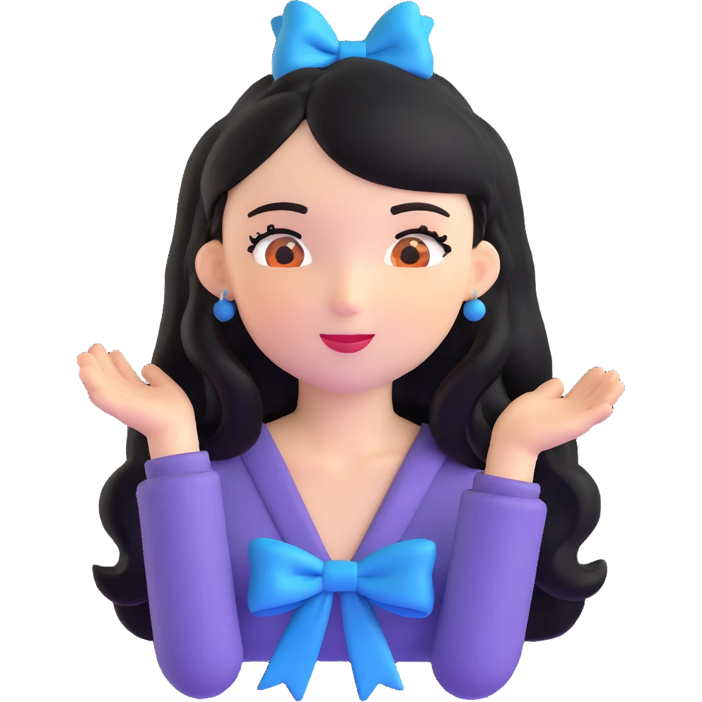 woman with a blue bow on her head and long black hair emoji