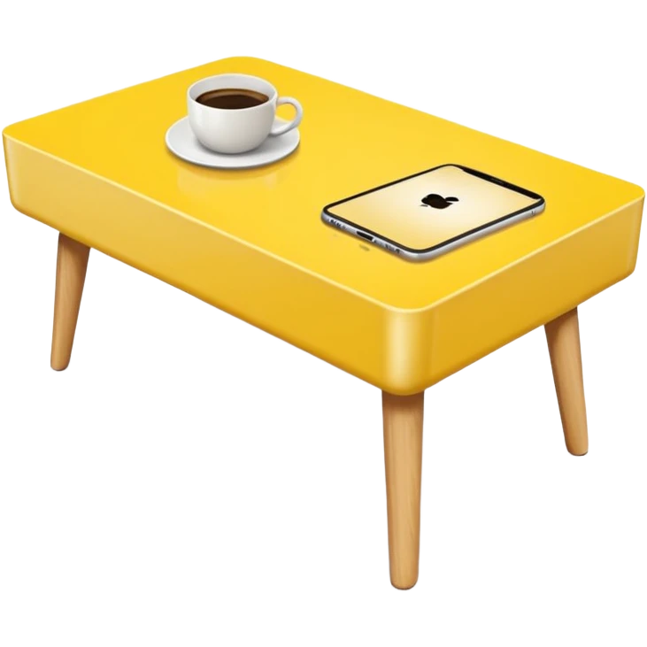 yellow coffe table, coffee on top
 emoji