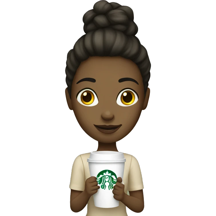 White Burnette girl holding a Starbucks coffee emoji