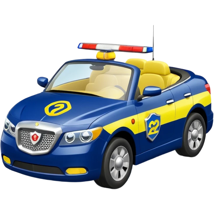 Police Coventible With Body Color Is Navy, White And Lemon Yellow With Symbol Is Lemon Yellow PawPatrol Chase Symbol With Number Is 02 emoji