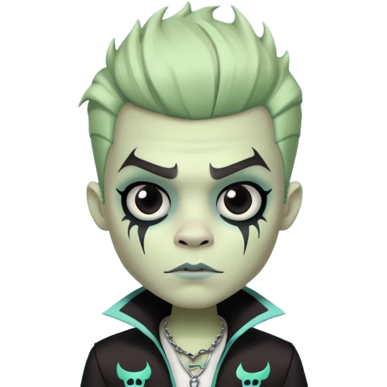 Pale white skin, Frankie stein monster high doll boy with 5-o-clock shadow , pale white-green skin, face stiches  emoji
