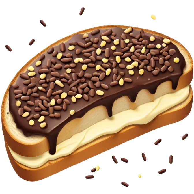 Hagelslag Cinematic Realistic Hagelslag Treat Emoji, depicted as crunchy chocolate sprinkles scattered on a slice of buttered bread, rendered with vivid textures and playful, inviting lighting. emoji