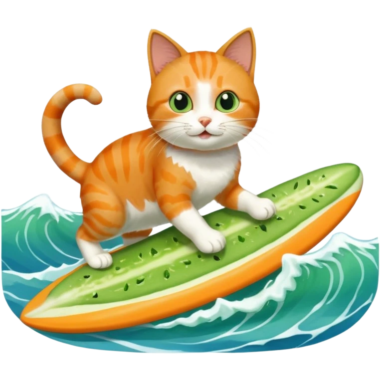 make me a cat thats surfing and eating a cucumber at the same time  emoji