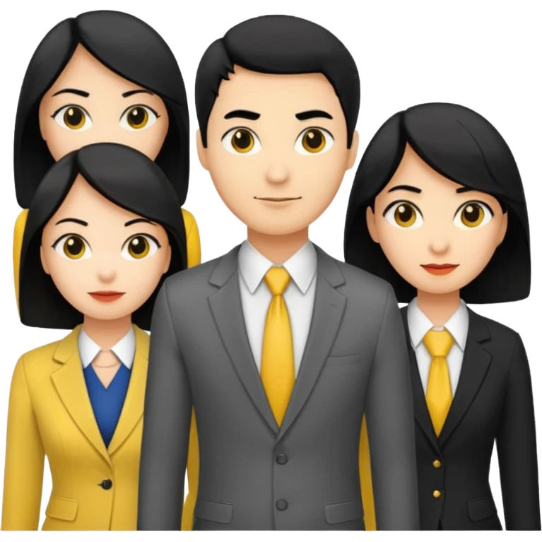 4 people, two man and two women,yellow skin office style,black hair, Half-body photo emoji