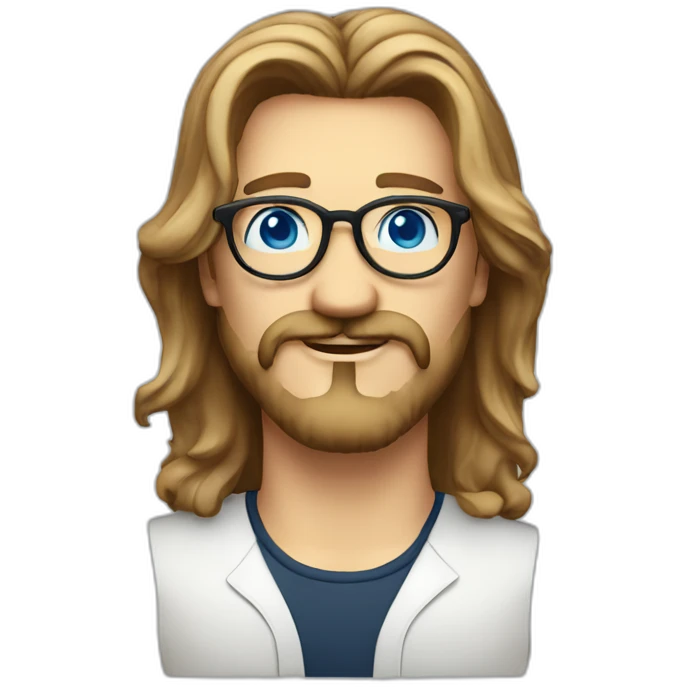 dutch guy with round glasses blue eyes long wavy hair moustache chin beard-circular glasses emoji