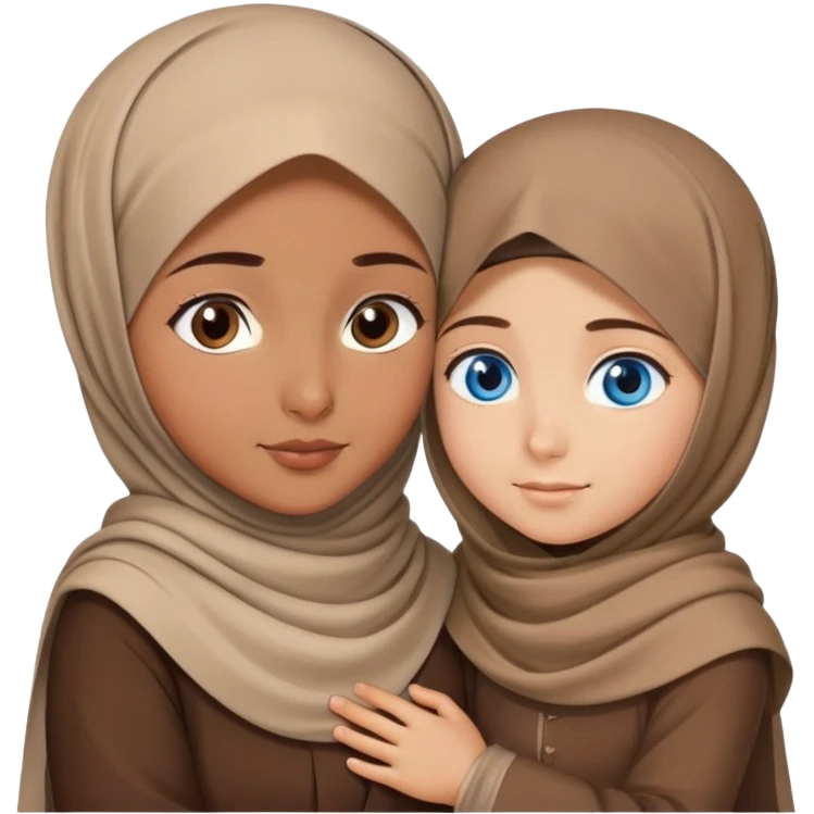 Turkish beautiful finish Konya girl blue eyes with brown beige hijab islamic dress and hugs with brother  emoji