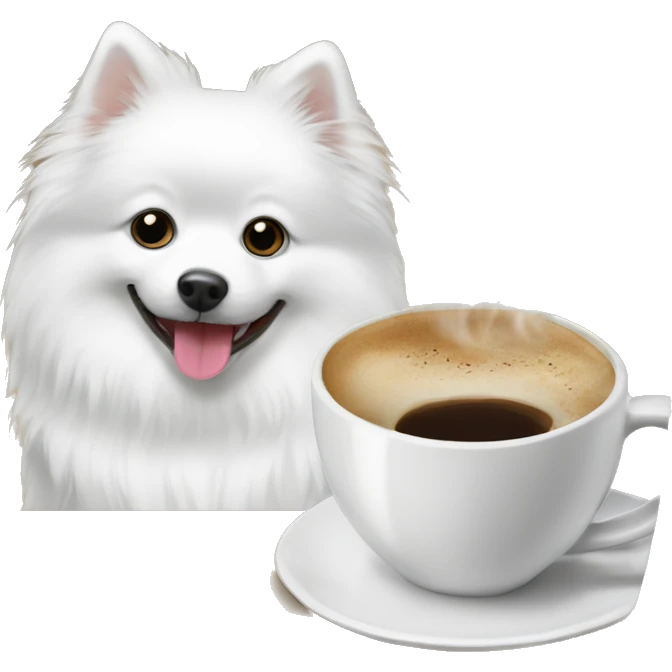 White german spitz and coffe emoji
