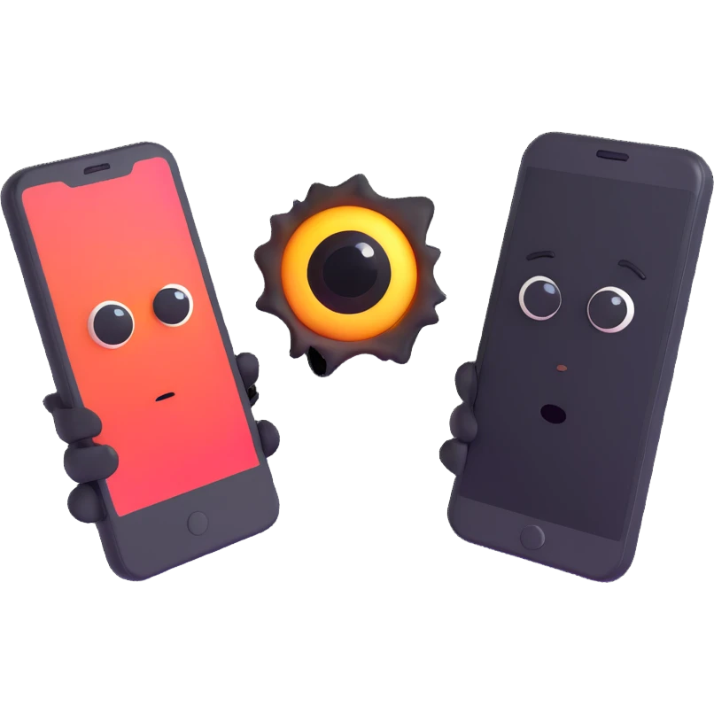 two wide open eyes looking at a smartphone with a mysterious black hole nearby emoji