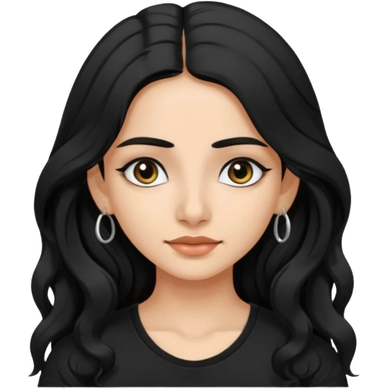 a pretty FAIR indian bratz girl with wavy long black hair, wearing a black tshirt, eyeliner on. no earrings emoji