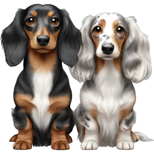 Two Tri Merle long haired Dachshunds together emoji