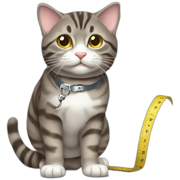 Chubby brown gray tabby cat chasing tape measure emoji