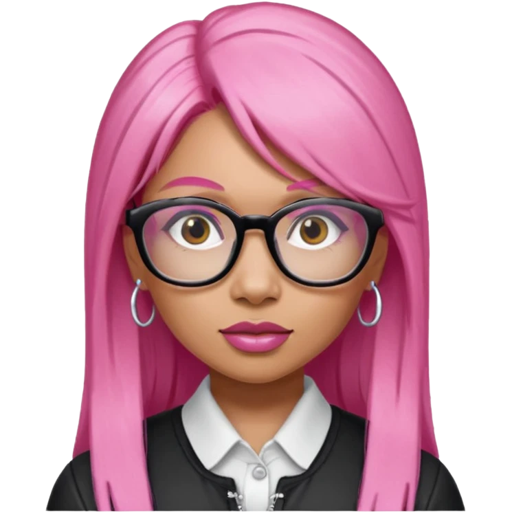Rapper Nicki Minaj pink hair wear glasses emoji