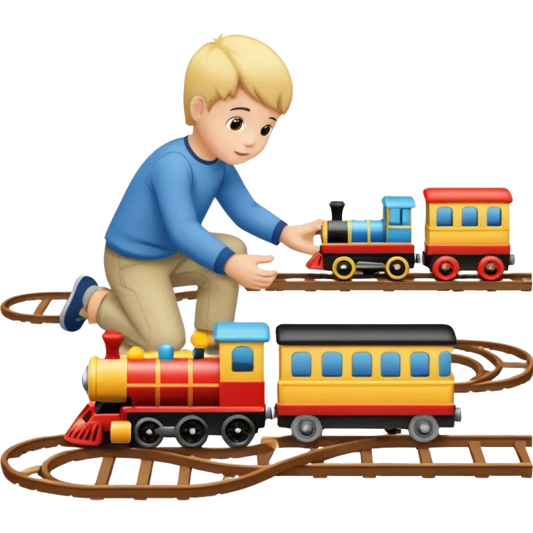child playing with both toy cars and trains emoji