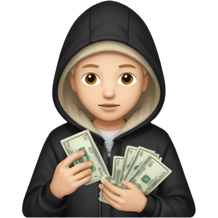 Hooded emoji on their phone making money emoji