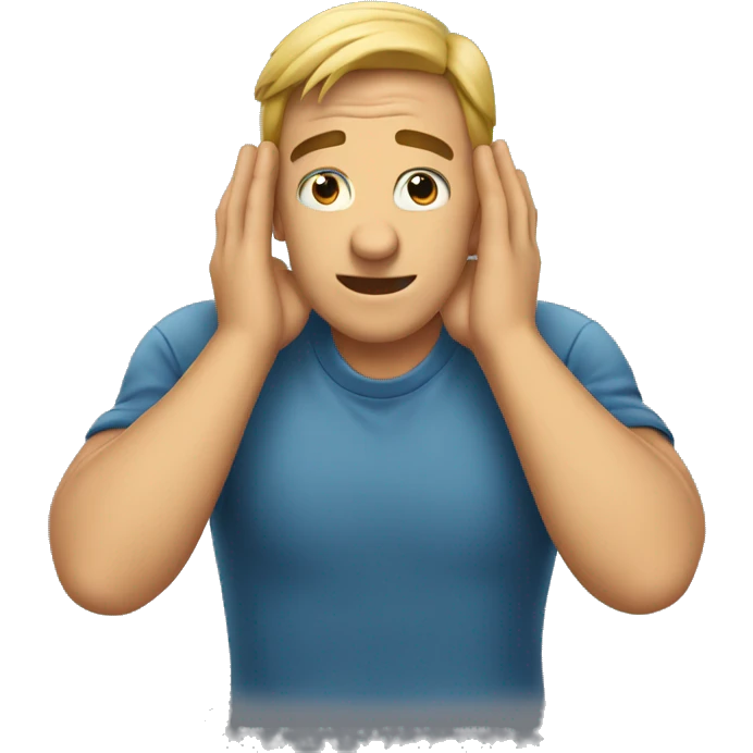 a guy holding and pinching his ears with his hands emoji
