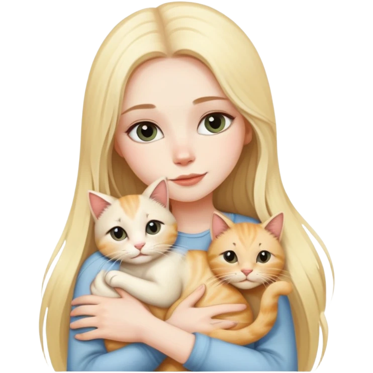pretty woman with pale skin, very long blonde hair hugging a cat emoji