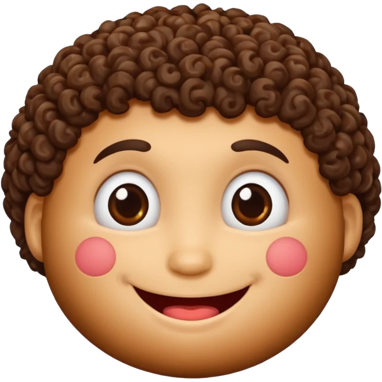 Una polpetta di carne con i capelli ricci scuri e una faccia sorridente  emoji