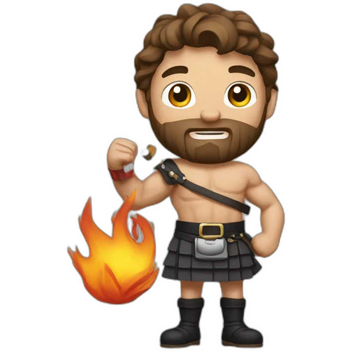 monty starting fire wearing a kilt flex bicep brown hair emoji