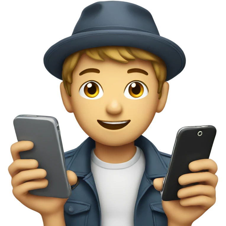 Boy with hat scrolling phone  emoji