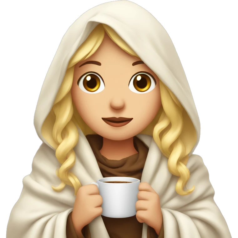  Cute Blonde girl wrapped in blanket over head drinking coffee emoji