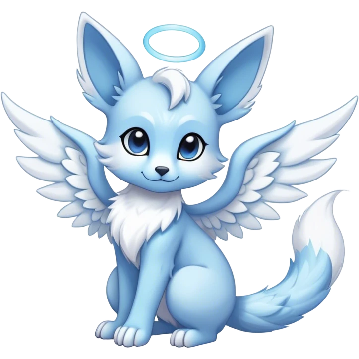 Angelic white and light blue ear-wings Kawaii dark fantasy ethereal anthro fursona Fakemon with tufted tail  emoji