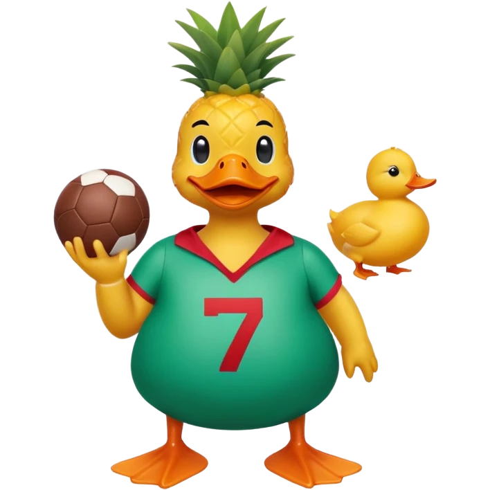Green pineapple wearing a pool suit, a duck float, and a red football shirt with the number 7 emoji