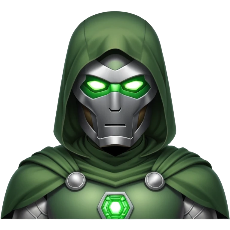 Doctor Doom in full body stance with intense glowing green eyes shining through mask emoji