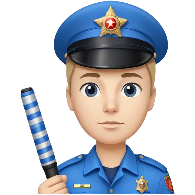 Russian traffic police officer in blue uniform with striped baton and peaked cap, holding traffic baton emoji
