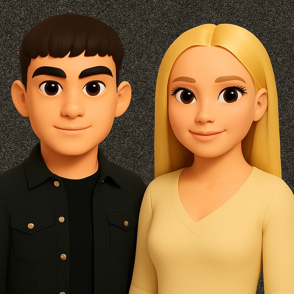 Make the people in the image stand slightly farther apart from each other, preserving the original style and background. emoji