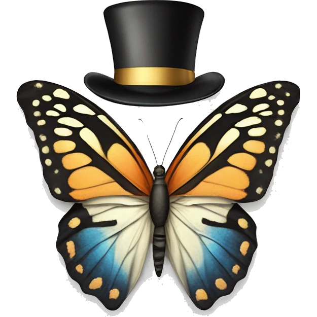 Butterfly wearing a top hat ￼ emoji