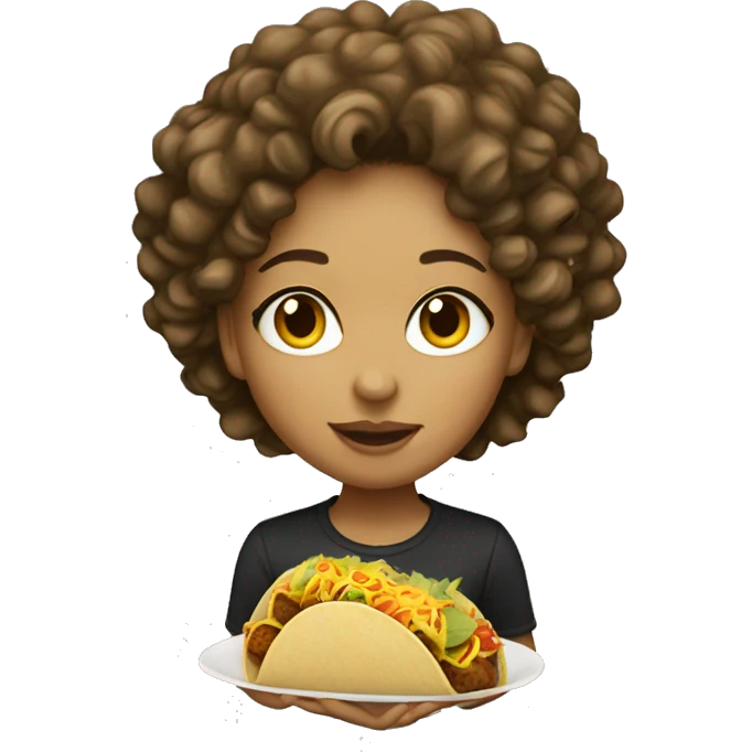 Light skin girl with curly hair eating a taco emoji