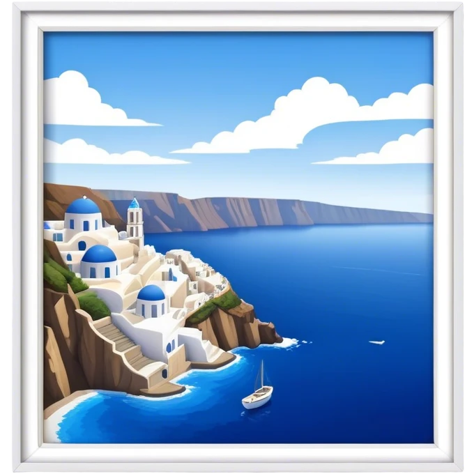 Cinematic Realistic Santorini Caldera Landscape Emoji, depicted with dramatic white‚Äêwashed cliffs overlooking a deep blue sea rendered with crisp textures and radiant lighting. emoji