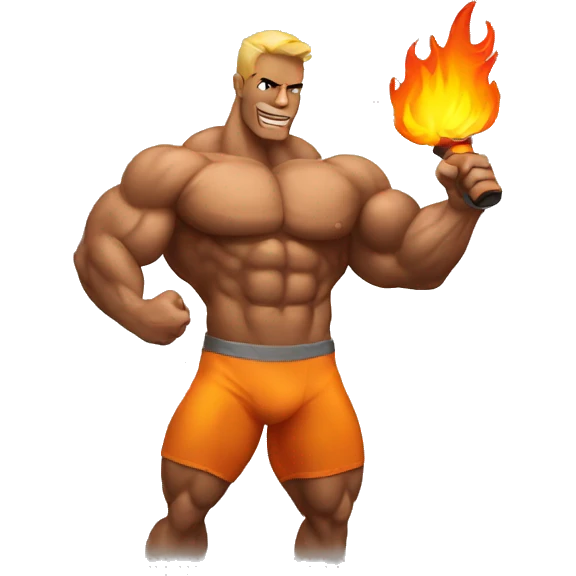 Bodybuilder holding fire emoji