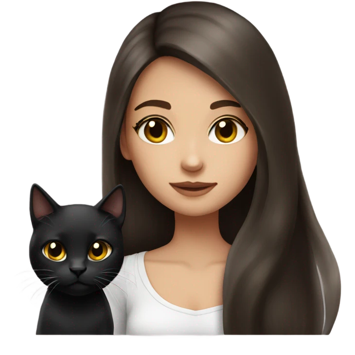 Girl brunette  long hair with black cat emoji