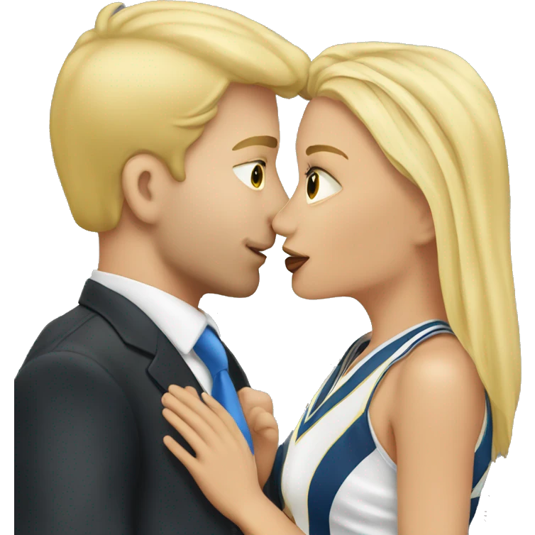 Blonde female cheerleader kissing blonde male lawyer emoji