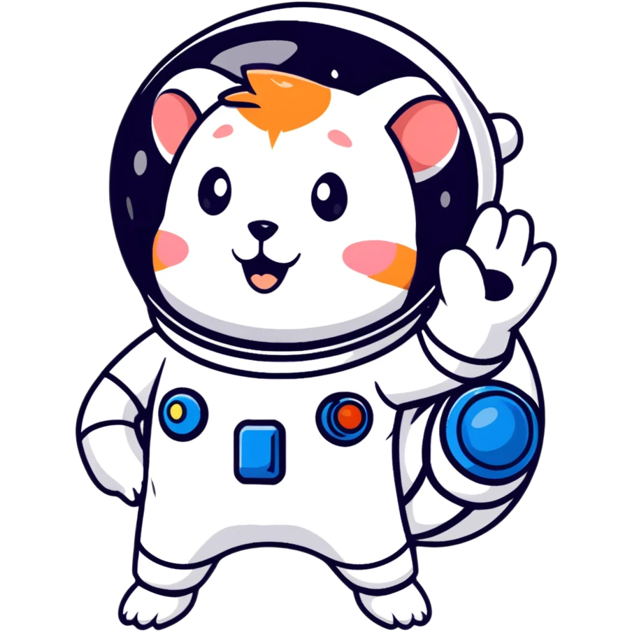 space hamster in a spacesuit waving his hand emoji