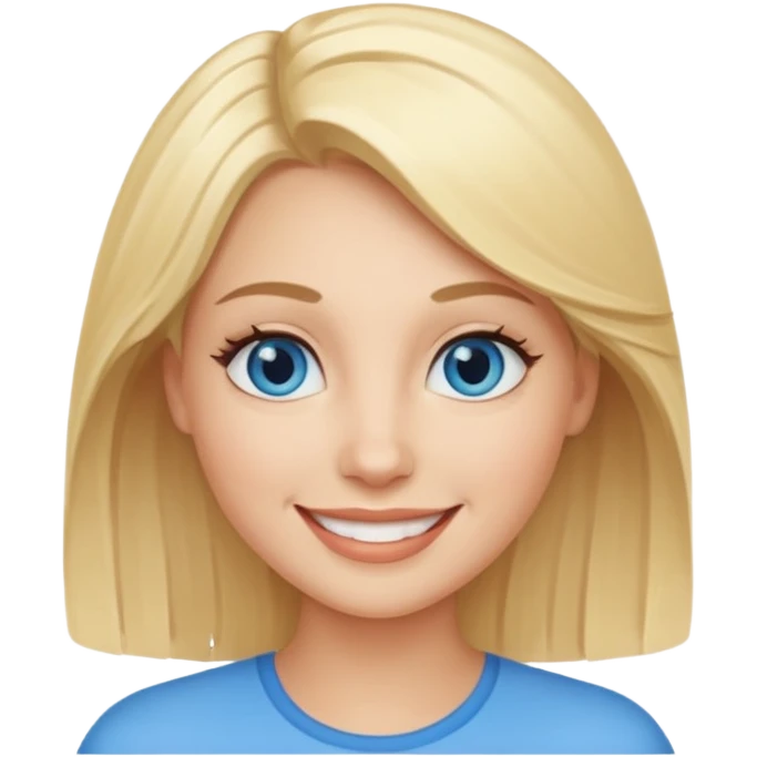 blonde smiling at the viewer with blue eyes emoji