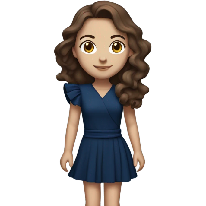 White girl with brown hair dark blue ruffle sleeve wrap dress full body emoji