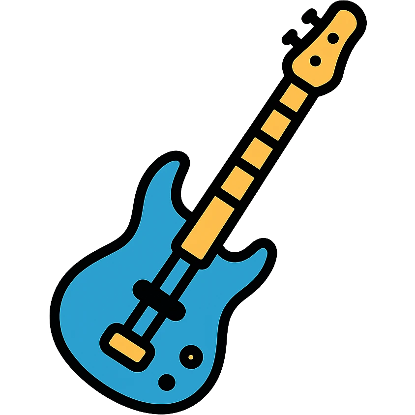 blue electric bass guitar, color outline icon style emoji