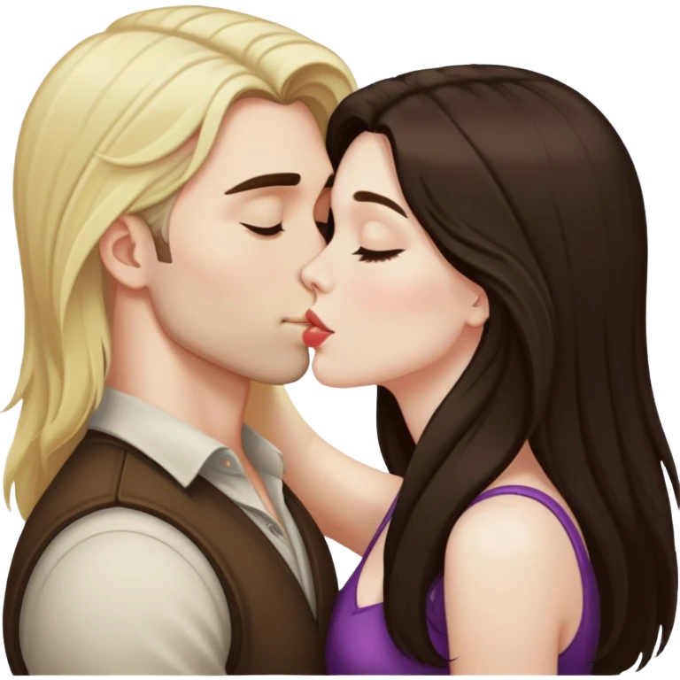 girl with long dark brown hair and pale skin kissing a blonde man emoji