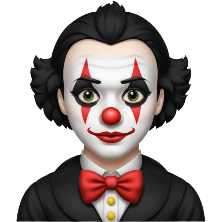man with black hair black and white clown makeup black clothes emoji