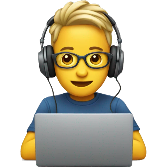 2d emoji working on laptop with headphones emoji