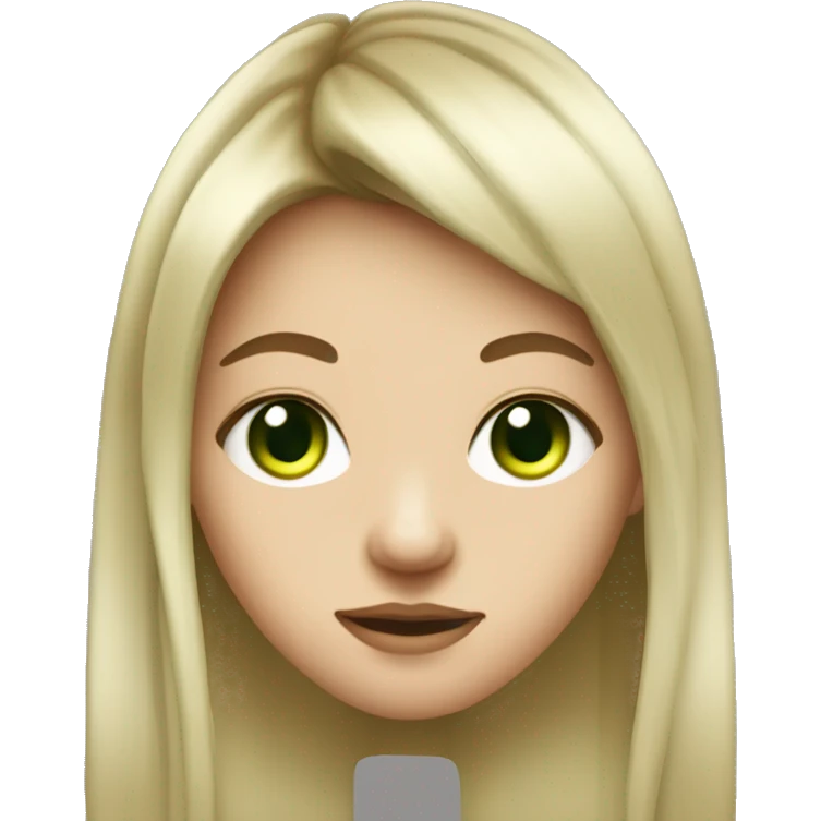 Teenager with bangs, almost long hair, a spiked septum piercing, green eyes, thin eyebrows, and fair skin. emoji