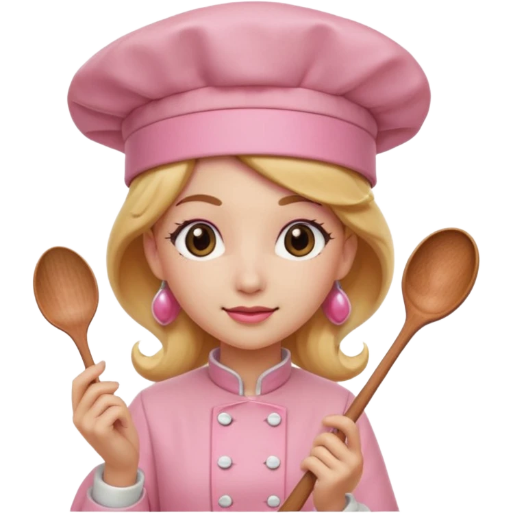 Pink chef hat princess peach with a hand and spoon emoji