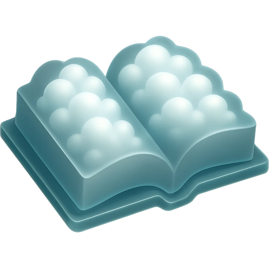 thick open book with pages made of small very bright white fluffy convex clouds, matte glass style emoji