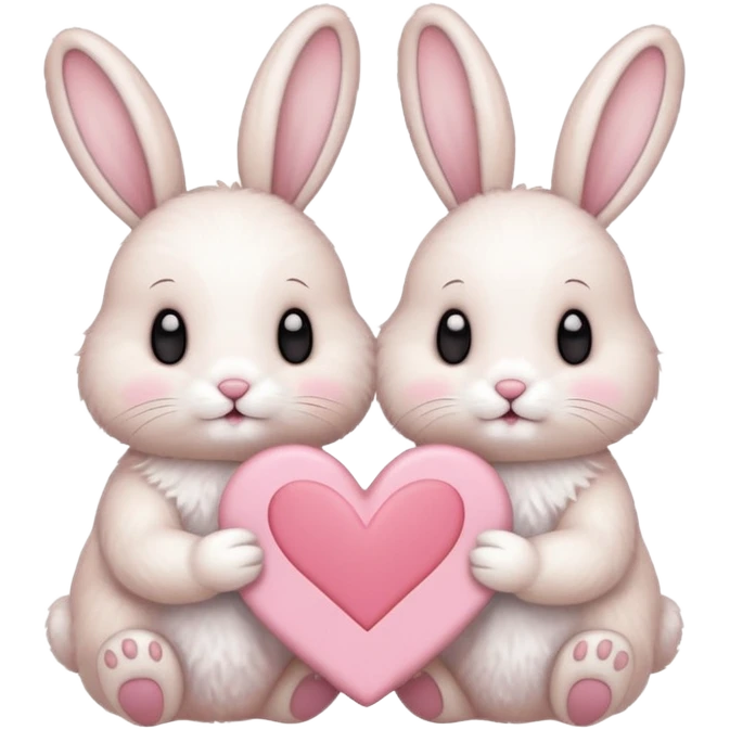Two bunnies holding one Valentine card in soft pink, beige and yellow pastel colors emoji