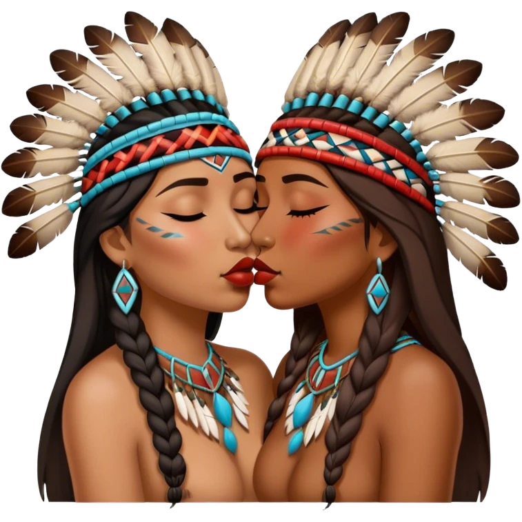 Two Native American women kissing emoji