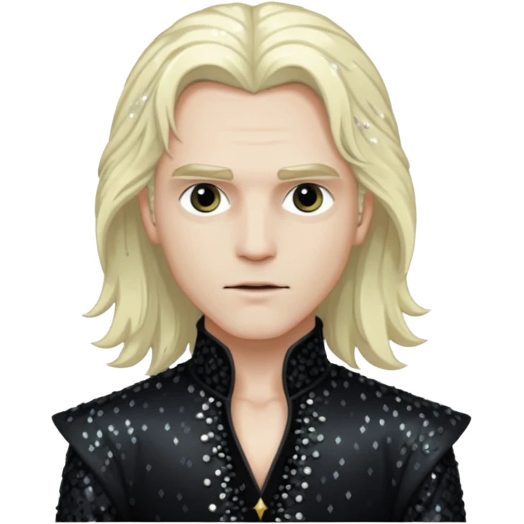 Lestat de Lioncourt with long platinum blonde hair, black sequin outfit emoji