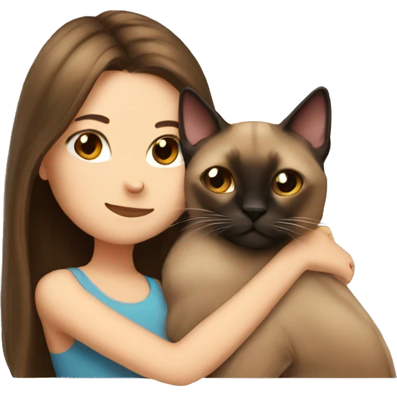  Siamese cat cuddling brown long hair girl emoji